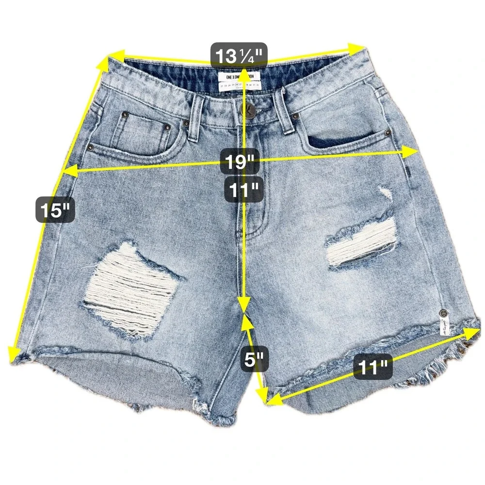 One Teaspoon Legends‎ Shorts 26 Distressed High Rise Raw Hem Jeans Mid Length
